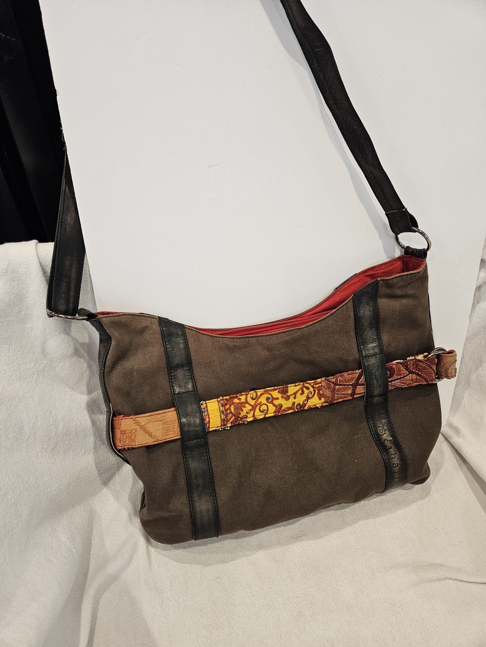 Sahalie Canvas Leather Tote Messenger Bag Shoulder Bag With Belt Accent